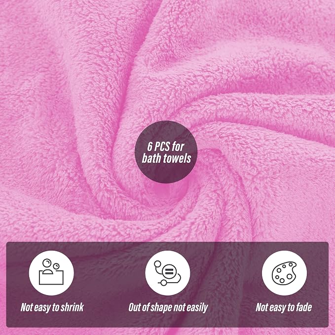 MOONQUEEN 6 Pack Premium Bath Towel Set - Quick Drying - Microfiber Coral Velvet Highly Absorbent Towels - Multipurpose Use as Bath Fitness, Bathroom, Shower, Sports, Yoga Towel (Frozen Berry) - Image 4