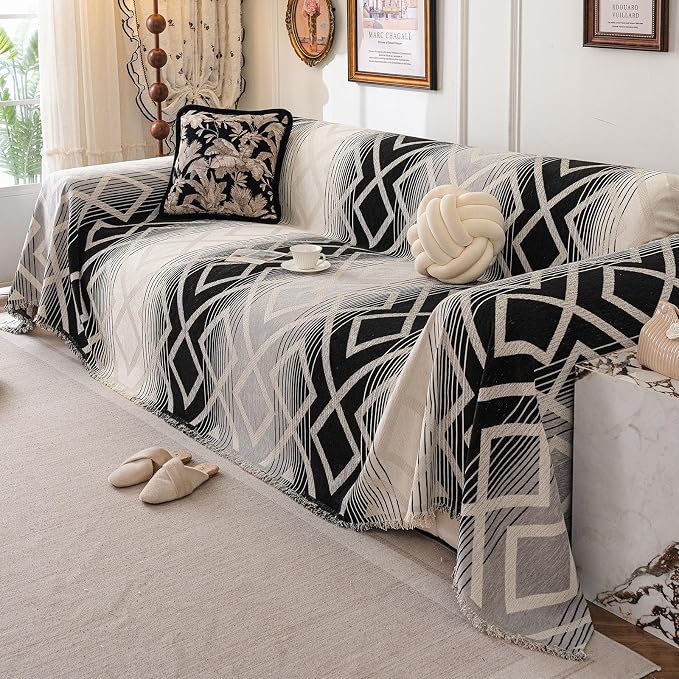 ROOMLIFE Couch Cover 3 Cushion Sofa, Washable Non Slip Furniture Sofa Protector Cover, Soft Chenille Sofa Slipcovers Sectional L Shape Dogs Couch Cover Throw Blanket with Tassels 71''X150'' - Image 3