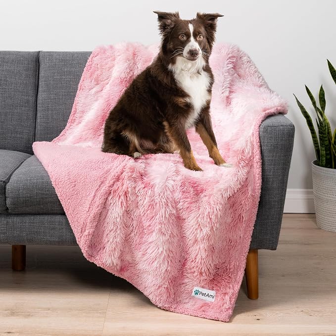 PetAmi Waterproof Dog Blanket for Couch, Bed & Furniture,Reversible Sherpa & Faux Fur Pet Blanket, Leakproof Blanket for Dog Cat, Soft Washable Couch Protector Calming Throw (40x60, Tie-Dye Pink) by PetAmi