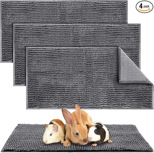 Amylove 4 Pcs Guinea Pig Cage Liner 14 x 28 Inch Washable Chenille Pee Pads Pet Dog Cat Bedding Training Mat Reusable for Small Animals Puppy Bunny Hamster Chinchilla by Amylove