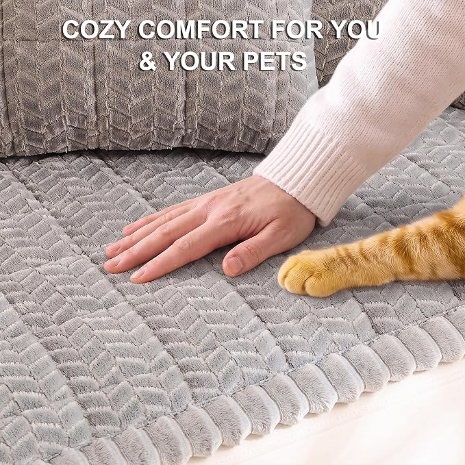 KRFOONN Non Slip Couch Cover for Dogs Washable Sofa Covers for 3 Cushion Couch Cushion Covers Sofa Slipcovers Couches Furniture Protector for Dogs Pets Mat (Light Grey, 27.6" x 82.7") - Image 3