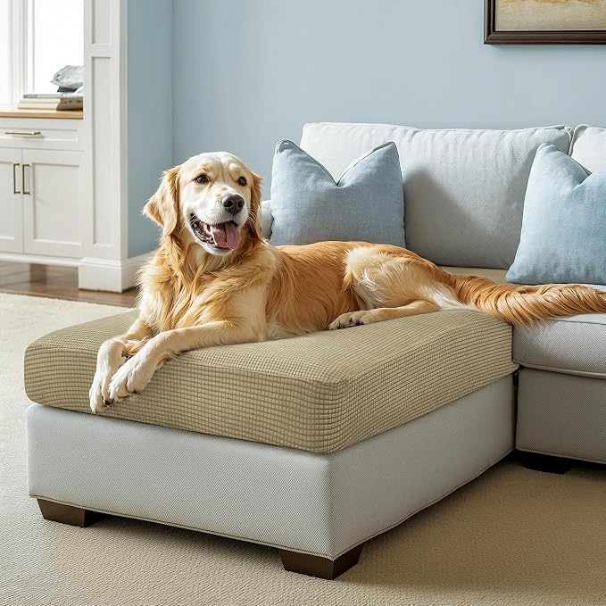 CHUN YI Stretch Sectional Couch Covers 1 Piece Chaise Lounge Slipcover L Shape Separate Cushion, Chaise Couch Cover for Both Left/Right Sectional Couch (Chaise Cover, Khaki) - Image 5
