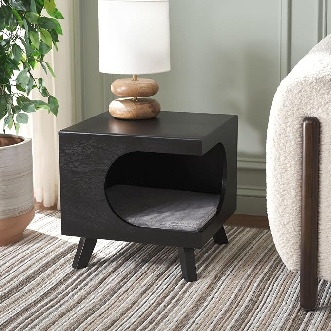 SAFAVIEH Home Collection Bean Mid-Century Matte Black Square Covered Cave Small Pet Cat Bed (Fully Assembled) - Image 2