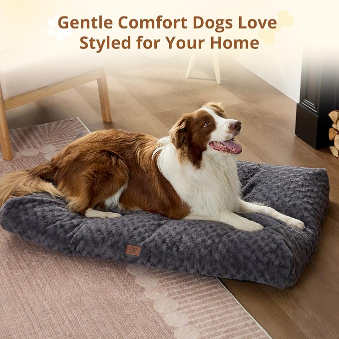 EGOHOME Dog Bed for Large Dogs, Shredded Memory Foam, Washable, Non-Slip | Balanced Support Foam, CertiPUR-US, Removable Washable Cover, Rose Velvet, Dog Crate Bed & Kennel Pad, 35 x 23 Inch, Gray - Image 9