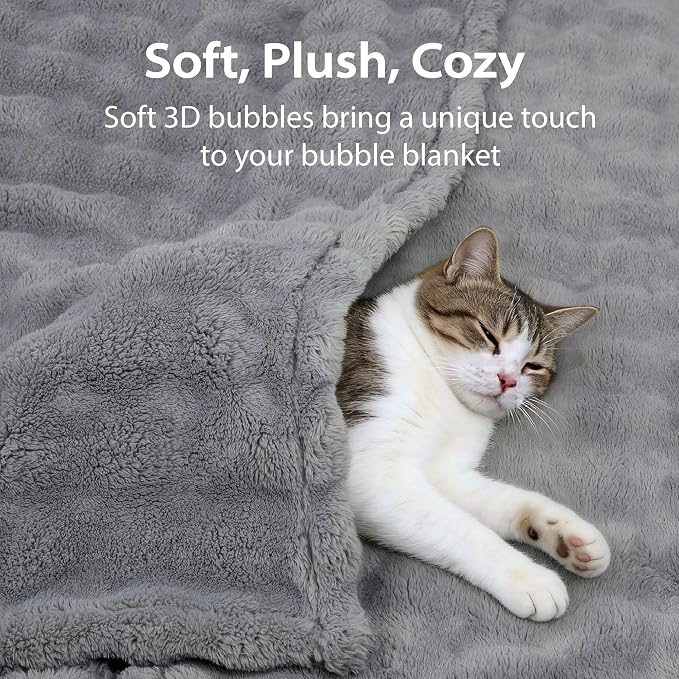 Dog Blankets Washable Pet Blanket - Fluffy Fuzzy Cat Puppy Blanket with Premium 300GSM 3D Fleece Bubble for Pet Kitten Doggy, Grey, 30x40IN - Image 3