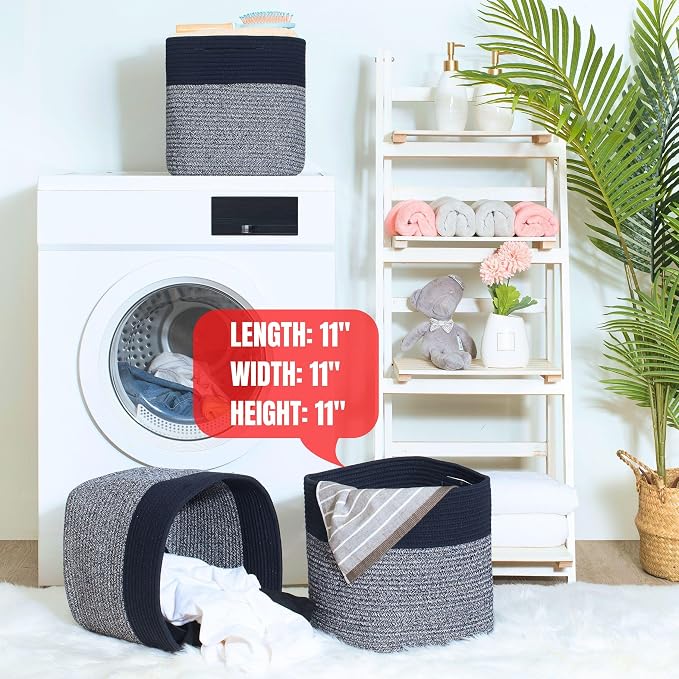 MINTWOOD Design 3-Pack 11x11in Woven Cube Storage Bin and Shelf Baskets, Cute Decorative Square Organizer for Closet, Classroom, Bathroom, Dog and Cat Toys, and Books, Navy Blue - Image 7