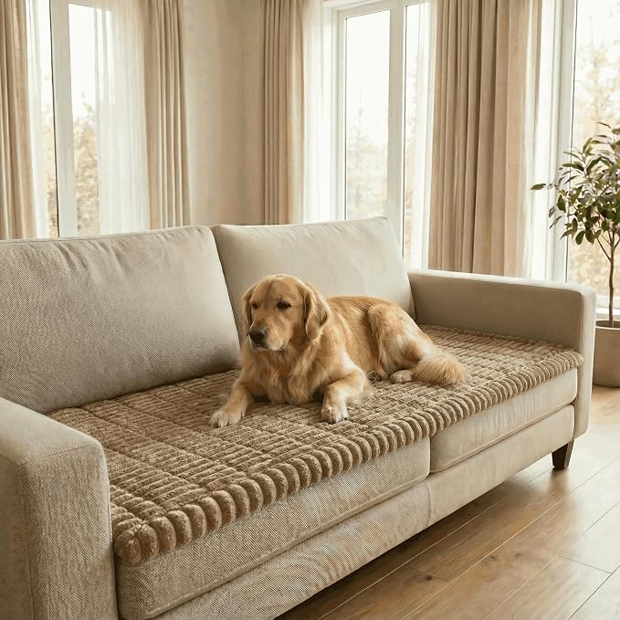 Non-Slip Sectional Couch Covers, Washable Pet Friendly Furniture Protector for Dogs Cats, Soft Thick Slipcover for L-Shaped Sofa (Sold by Piece, Not Set) (Khaki, 27.6"x82.5") by CURUYAN