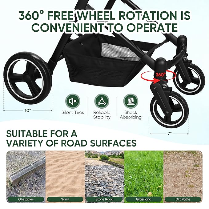 Foldable Dog Stroller, 3 in 1 Pet Stroller for Small Medium Dog Cat up to 50lbs, Detachble Portable Pet Bag, Storage Basket and One-Button Folding Frame