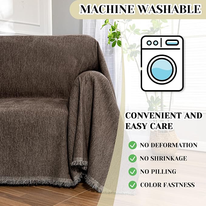 MEETSKY Oversized Chair Cover Small Couch Cover Chair Covers Armchair for Dog Sofa Throw Cover for Sofa Single Recliner, Chenille Sofa Slipcovers for Pets, 71" x 91", Dark Chocolate - Image 5
