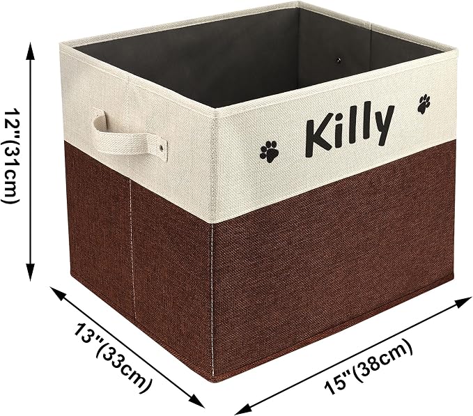 PET ARTIST Large Dog Toy Basket, Custom Toy Bin Box Personalized with Pet's Name, Collapsible Pet Storage Baksets With Handle for Toys,Blankets,Accessories- Brown - Image 3