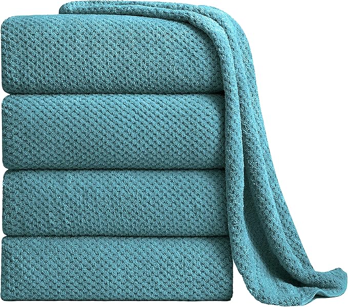 Extra Large Bath Towel Sheet Set 35x70 Inches - Oversized Bath Towels Set, Large Microfiber - Quick Dry,Lightweight,Super Soft,Highly Absorbent Towel Set for Bathroom,Hotel,SPA,Pack of 4(Turquoise) by Smuge