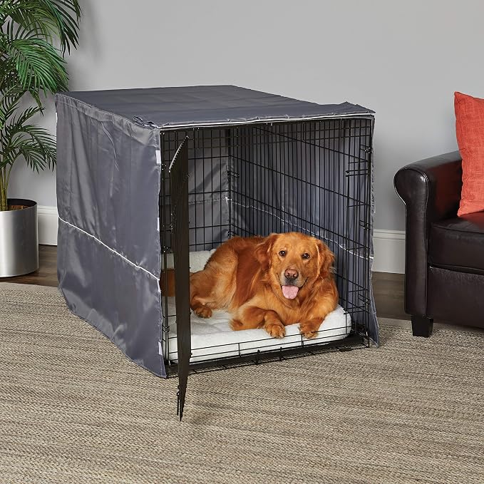 New World Midwest Homes for Pets XL Dog Crate Cover, Polyester Privacy Kennel Cover Fits Most 48-inch Crates, Light Gray, Machine Washable, Reduces Barking & Chewing - Image 2