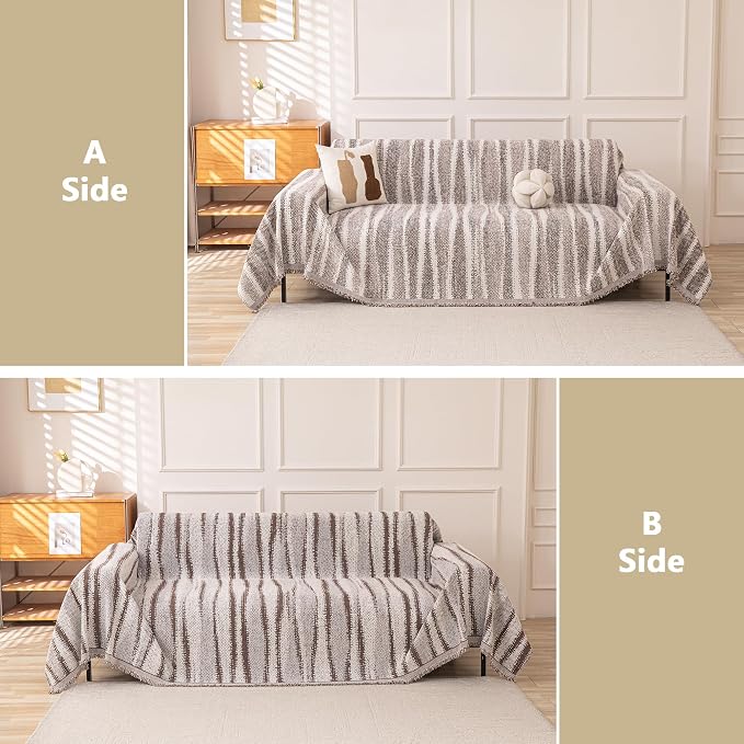 MEETSKY Boho Couch Cover Sofa Covers, Chenille Geometric Couch Covers for 2 Cushion Couch Sofa for Dogs, Washable Sofa Slipcover for Cat Couch Protector with Tassels,71" x 118", Coffee - Image 3
