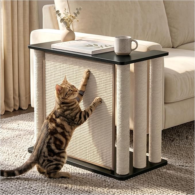 Couch End Table from Cat Scratch, Couch Protector with Sisal Scratching Post & Panel for Cat, Pet Corner for Wall & Furniture Protection, Black Right by ARBORARCHHOME