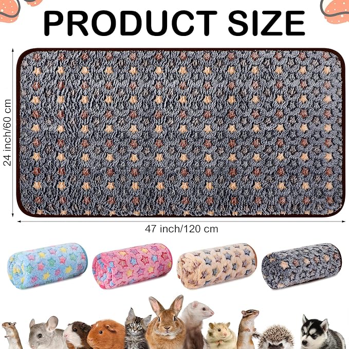 Reginary 4 Pcs Waterproof Guinea Pig Blankets Washable Small Animal Fleece Bedding Absorbent Guinea Pig Cage Liners Reusable Training Pee Pad Pet Sleep Mat for Hamster(Star Pattern,24 x 47 Inch) - Image 2
