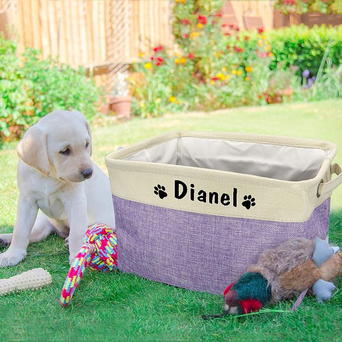 PET ARTIST Collapsible Dog Toy Storage Basket Bin with Personalized Pet's Name - Rectangular Storage Box Chest Organizer for Toys, Coats, Clothing & Accessories, Purple - Image 7