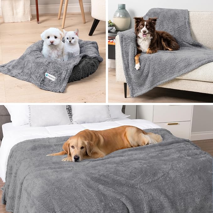 PetAmi Fluffy Waterproof Dog Blanket for Couch and Bed, Reversible Sherpa Pet Throw, Pee Proof Furniture Protector Sofa Cover, Washable Cat Blanket for Small Medium Dogs and Cats (Light Grey, 24x32) - Image 8