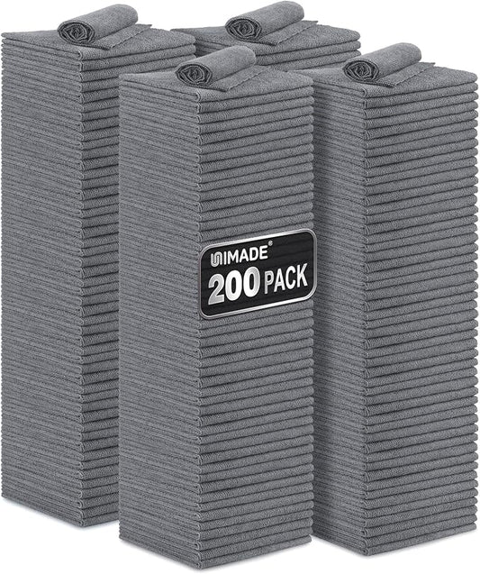 UNIMADE Microfiber Cleaning Cloth, 200 Pack Microfiber Towels for Cars | Reusable Shop Rags Bulk Lint Free Cleaning Towels for Car Kitchen Automotive Bar Mechanic Garage, 11.5"x 11.5", Grey by Unimade