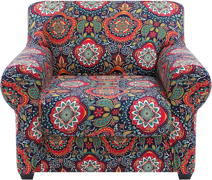 hyha Stretch Couch Covers, Chair/Sofa Covers, Armchair Slipcover for Dogs | Floral Pattern, Printed, 2 Pieces, Separate Couch Cushion Slipcover, Soft Chair Cover with Elastic Bottom for Pets (Armchair) by hyha