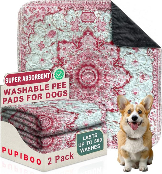 PUPIBOO Washable Pee Pads for Dogs and Cats - Super Absorbent Reusable Puppy Training Pads - 100% Waterproof, Leak-Proof & Non-Slip Whelping Pads for Pet Housebreaking by PUPIBOO