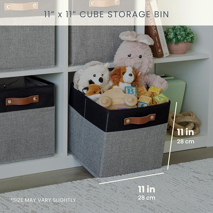 OrganiHaus 11x11 Cube Storage Bins, Set of 4 - Fabric Storage Cubes | Sturdy, holds its shape; odor-free; fits ClosetMaid 11-inch shelves; vegan leather handles - Image 2