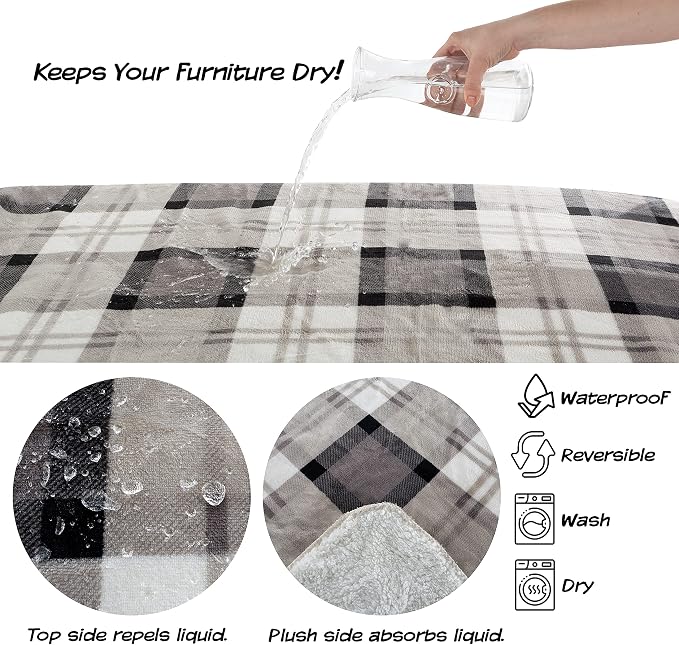 PETMAKER Pet Blanket - Reversible Waterproof Plaid Throw Protects Couch, Car, and Bed from Spills, Stains, or Fur - Dog and Cat Blankets (Gray), Large - Image 3