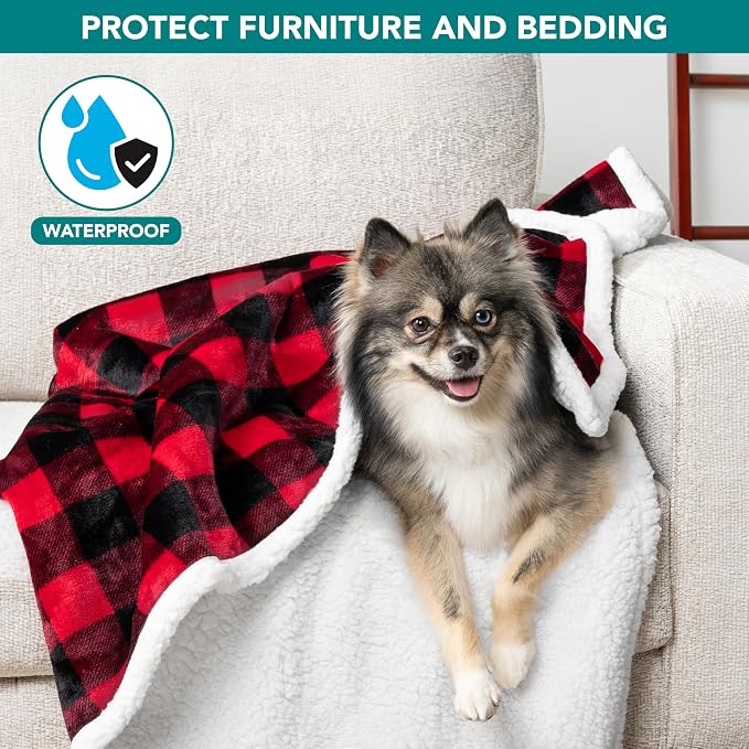 PetAmi Waterproof Dog Blanket for Couch, Large 60x40, Pee Proof Sherpa Fleece Reversible Pet Throw, Furniture Protector for Bed Sofa Kennel, Soft Washable Cover for Medium Dogs Cats, Plaid Red - Image 7