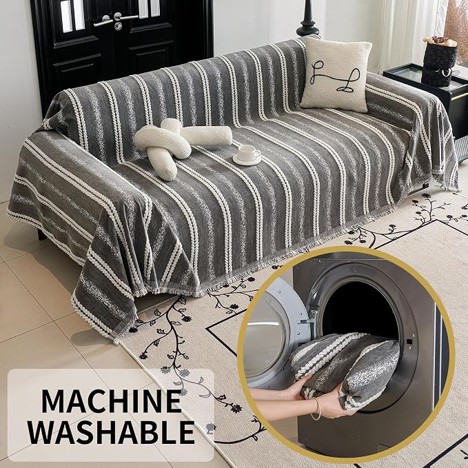 HAOMAIJIA Non Slip Couch Cover Sofa Covers for 3 Cushion Couch Washable sectional Couch Covers L Shaped for Dogs pet Furniture Protector Couch Cover Blanket for Living Room (TM-Grey, 91"x134") - Image 7