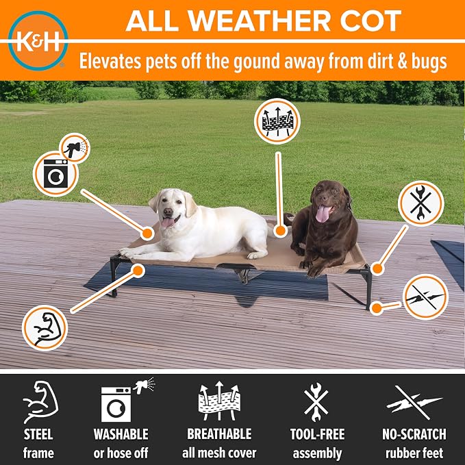 K&H Outdoor Elevated Dog Bed - Cooling Raised Dog Bed for Large & Extra-Large Pets, Breathable Mesh Hammock Design, Indoor/Outdoor Washable Cover, Portable Metal Frame, Tan, XL 50x32in - Image 2