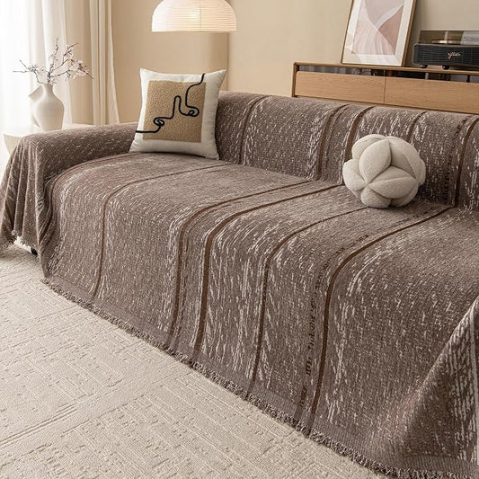 MEETSKY Boho Couch Covers for Sofa, Couch Covers for Dogs, Modern Sofa Slipcover for Sectional Sofa Covers Washable, Chenille Blend Thick Fabric Couch Blanket Cover for Living Room, 71" x 118", Sand by MEETSKY