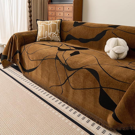 MEETSKY Couch Cover Washable for Dogs, Chenille Loveseat Sofa Covers Pet Friendly Marble Patterned Couch Covers Thick Dark Brown Soft Slipcover, 71" x 118" by MEETSKY