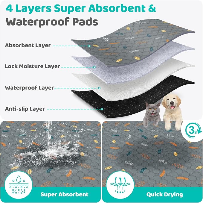 72"x72" Washable Pee Pads for Dogs, Reusable & Absorbent | Large reusable dog pads with 60''L Dog Leash,leakproof non-slip backing,for crates,playpens,beds and potty training - Image 3