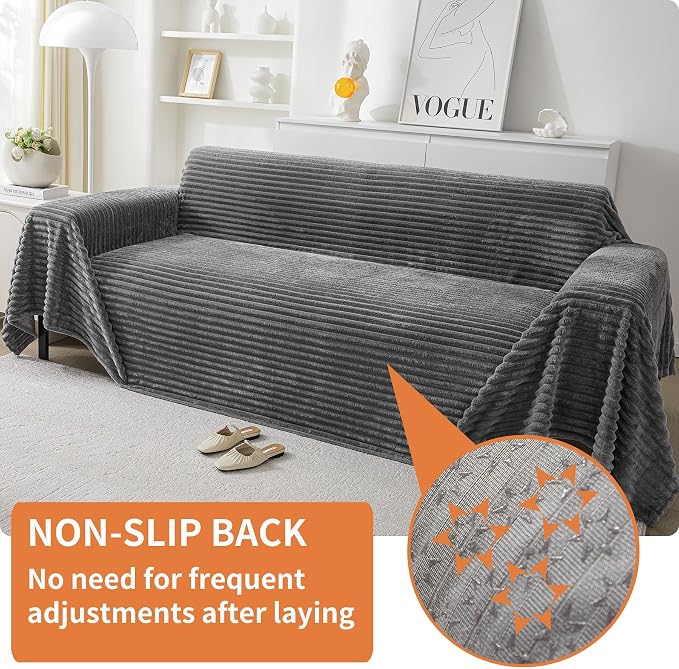 HAOMAIJIA Faux Fur Sofa Covers Couch Covers for 3 Cushion Couch Sofa Pet Friendly Soft Non Slip Couch Cover for Dogs Washable Sectional Couch Covers L Shape Furniture Protector (Grey, 71"x150") - Image 2