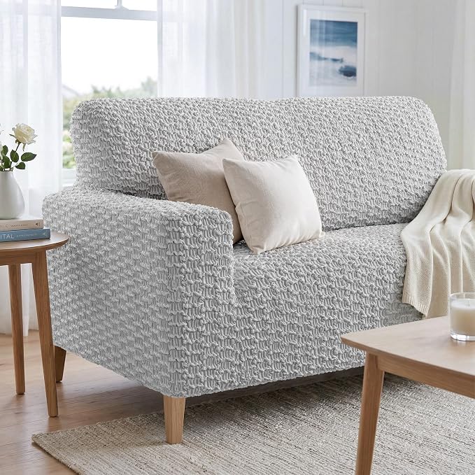 PAULTO BY GA.I.CO. Stretch Sofa Slipcovers – Soft Elastic Fabric Couch Cover for Armchair Loveseat 3-Seater & 4-Seater Sofa Cover – Non-Slip Furniture Protector Washable - Light Grey (40"-63" Wide) - Image 5