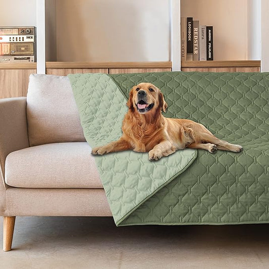 gogobunny 100% Double-Sided Waterproof Dog Bed Cover Pet Blanket Sofa Couch Furniture Protector for Puppy Large Dog Cat, Reversible (68x82 Inch (Pack of 1), Dark Green/Light Green) by gogobunny