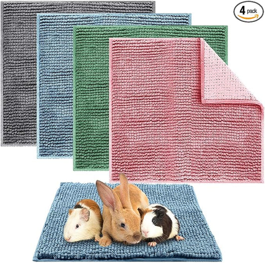 Amylove 4 Pcs Guinea Pig Cage Liner 12 x 12 Inch Washable Chenille Pee Pads Pet Dog Cat Bedding Training Mat Reusable for Small Animals Puppy Bunny Hamster Chinchilla by Amylove