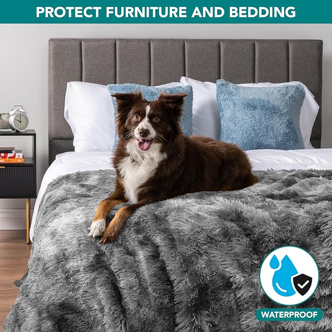 PetAmi Waterproof Dog Blanket for Couch, Bed & Furniture,Reversible Sherpa & Faux Fur Pet Blanket, Leakproof Blanket for Dog Cat, Soft Washable Couch Protector Calming Throw (40x60, Tie-Dye Gray) - Image 2