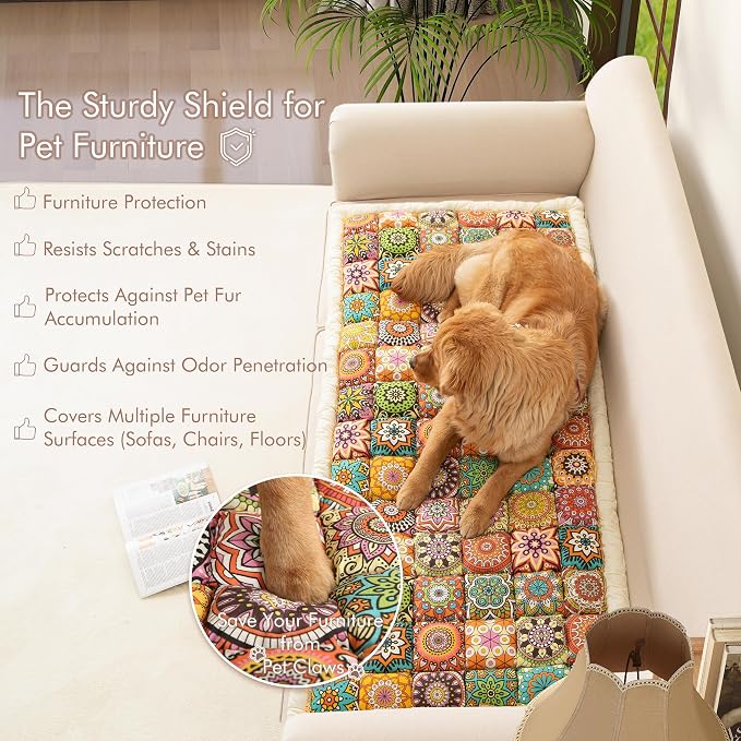 Couch Cover for Sofa, Sectional Couch Cover for Dogs, Sofa Cover Washable, Cushion Cover Blanket Pad Bed Mat for Pets, Boho Furniture Protector, Orange, 27.6x59in - Image 2