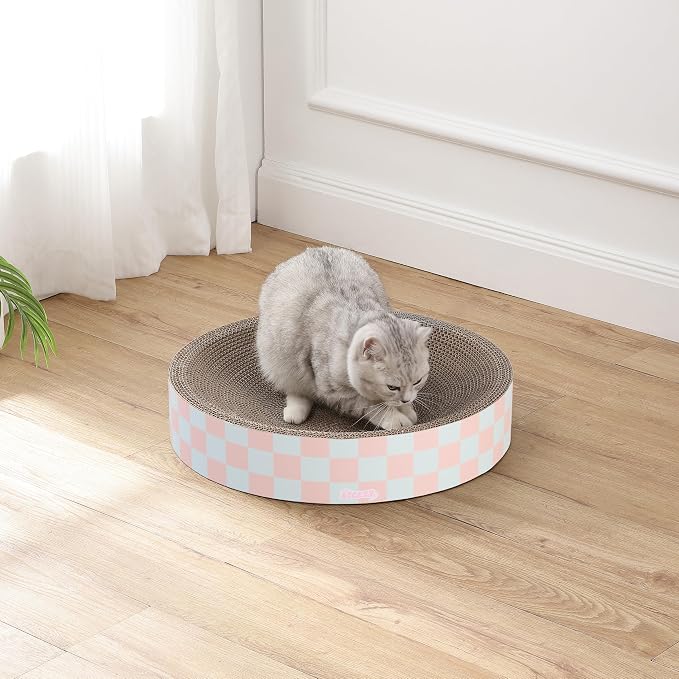 CSR1010E Nelson 20.13" Modern Cardboard Round Bowl Cat Scratcher with Catnip, Strawberry Milkshake - Image 7