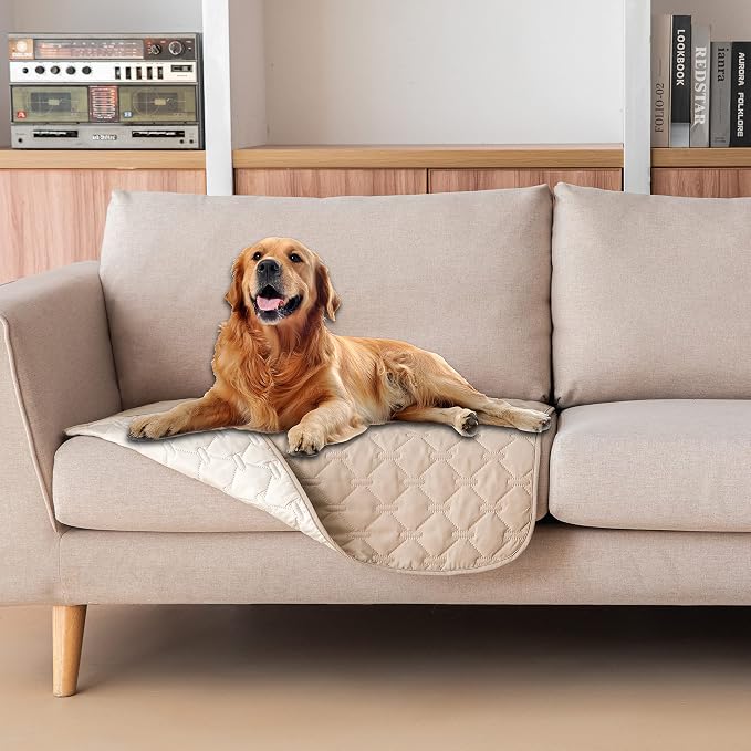 gogobunny 100% Double-Sided Waterproof Dog Bed Cover Pet Blanket Sofa Couch Furniture Protector for Puppy Large Dog Cat, Reversible (30x30 Inch (Pack of 1), Dark Beige/Light Beige) by gogobunny