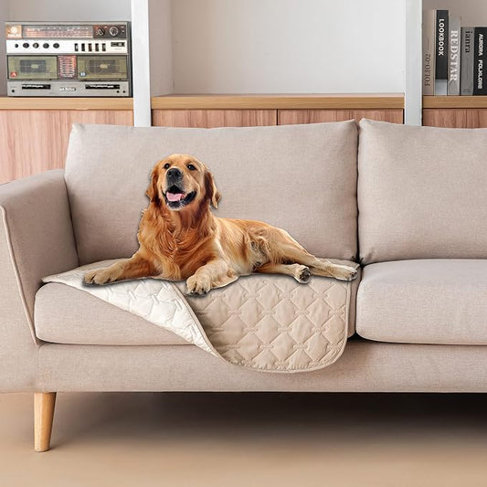 gogobunny 100% Double-Sided Waterproof Dog Bed Cover Pet Blanket Sofa Couch Furniture Protector for Puppy Large Dog Cat, Reversible (30x30 Inch (Pack of 1), Dark Beige/Light Beige) by gogobunny