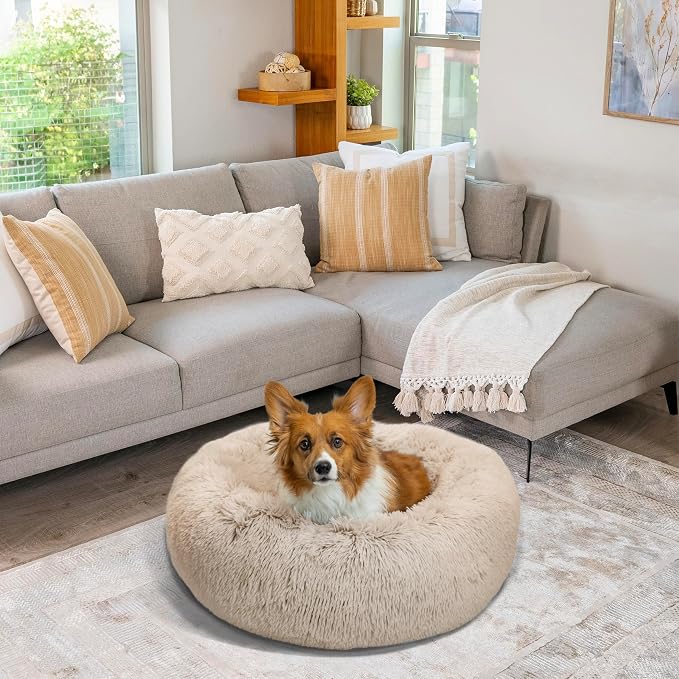 Best Friends by Sheri The Original Calming Donut Dog Bed for Medium Dogs up to 45 lbs, Shag Faux Fur, Taupe, Medium, 30" x 30" - Image 7