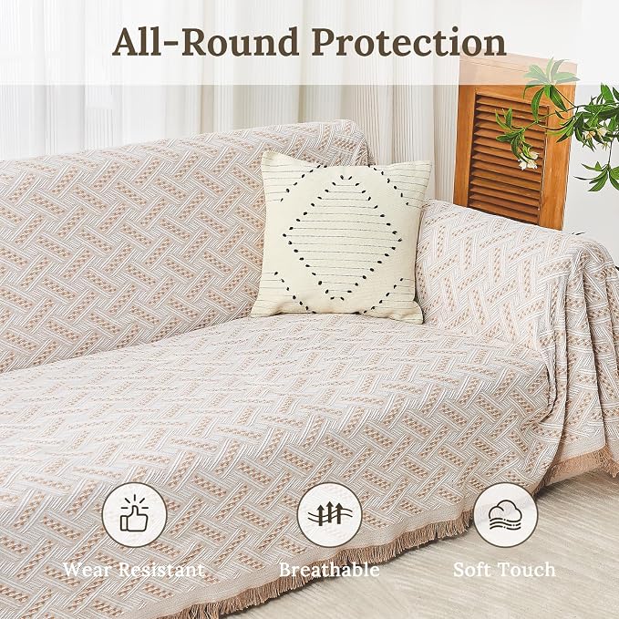 HOMERILLA 2 Piece Sectional Couch Cover for L Shape Sofa Khaki White XL | Washable Fabric, Anti-Pet Hair, Stain & Wear Resistant, Multiuse Sofa Blanket Protector, Pet Friendly Easy Installation - Image 3