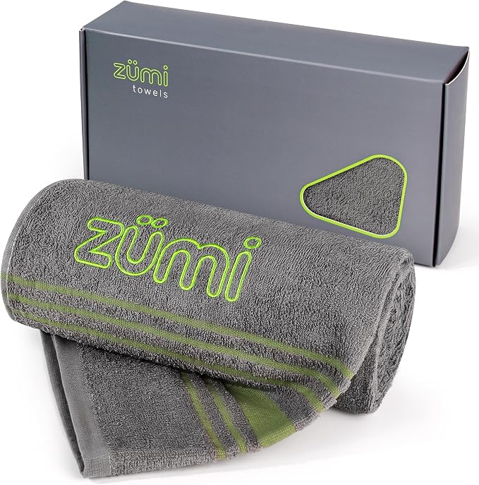 Zumi 100% Cotton Quick Dry Large Travel Towel - Soft, Thin, Compact, Highly Absorbent, Lightweight Camping Towel for Beach, Gym, Bath, Shower, Swimming, Pool, Dorm, RV - Gray by Zumi+Towels