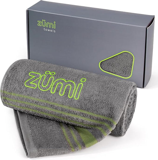 Zumi 100% Cotton Quick Dry Large Travel Towel - Soft, Thin, Compact, Highly Absorbent, Lightweight Camping Towel for Beach, Gym, Bath, Shower, Swimming, Pool, Dorm, RV - Gray by Zumi+Towels