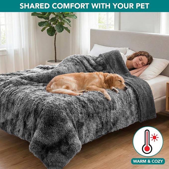 PetAmi Waterproof Dog Blanket for Couch, Bed & Furniture,Reversible Sherpa & Faux Fur Pet Blanket, Leakproof Blanket for Dog Cat, Soft Washable Couch Protector Calming Throw (40x60, Tie-Dye Gray) - Image 6
