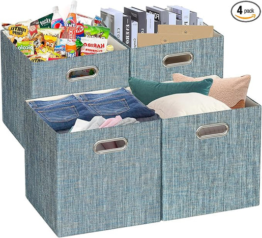 Posprica Storage Boxes, Foldable Organiser Cube Basket Bin, Thick and Heavy Duty (28×28×28cm/4pcs, Teal) by Posprica
