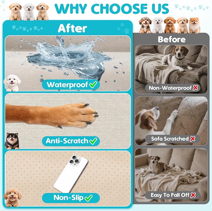 Loiion 100% Double-Sided Waterproof Dog Sofa Cover - Anti-Slip, Leakproof Couch Cover, Pet-Friendly Couch Protectors for Puppy, Large Dog, Kids and Pets Almond150 X91 - Image 5