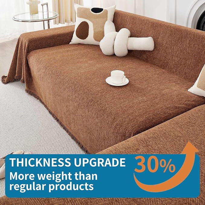 HAOMAIJIA Non Slip Couch Cover Sofa Covers for 2 Cushion Couch Washable sectional Couch Covers for Dogs pet Furniture Protector Couch Cover Blanket for Living Room (Brown, 71"x102") - Image 3