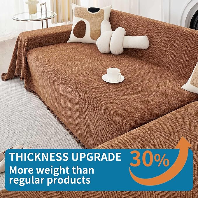 HAOMAIJIA Chenille Couch Cover Sofa Covers for 3 Cushion Couch Washable sectional Couch Covers for Dogs pet Furniture Protector Couch Cover Blanket for Living Room (Brown, 91"x150") - Image 3